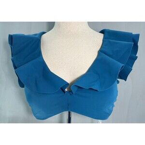 Shade And Shore Bikini Top Ruffles 38D NWT Swimwear Blue